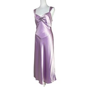 Vintage Slip Dress Lilac Satin Rhinestone Brooch Winter Formal Occasion Maxi